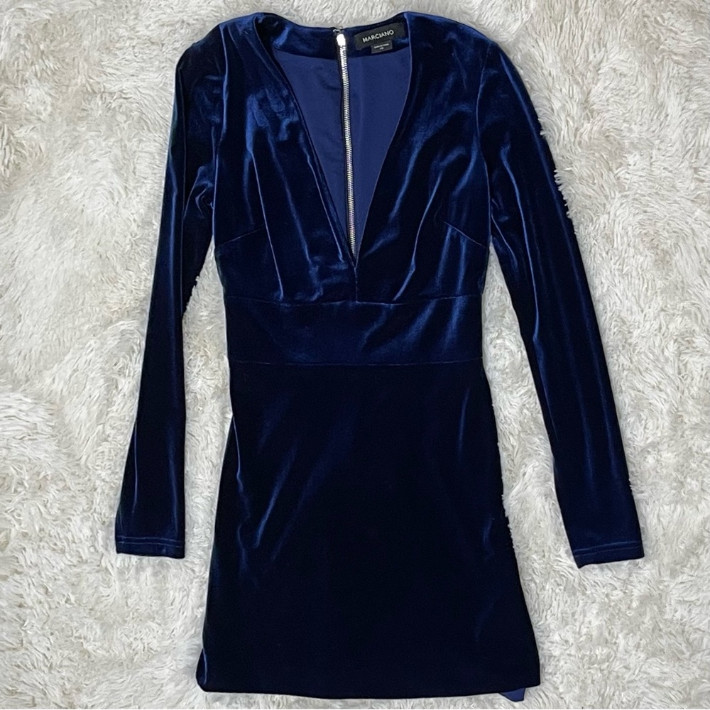 Marciano Royal Blue Velvet Fabiola Long Sleeve Dress size XS - Picture 5 of 13